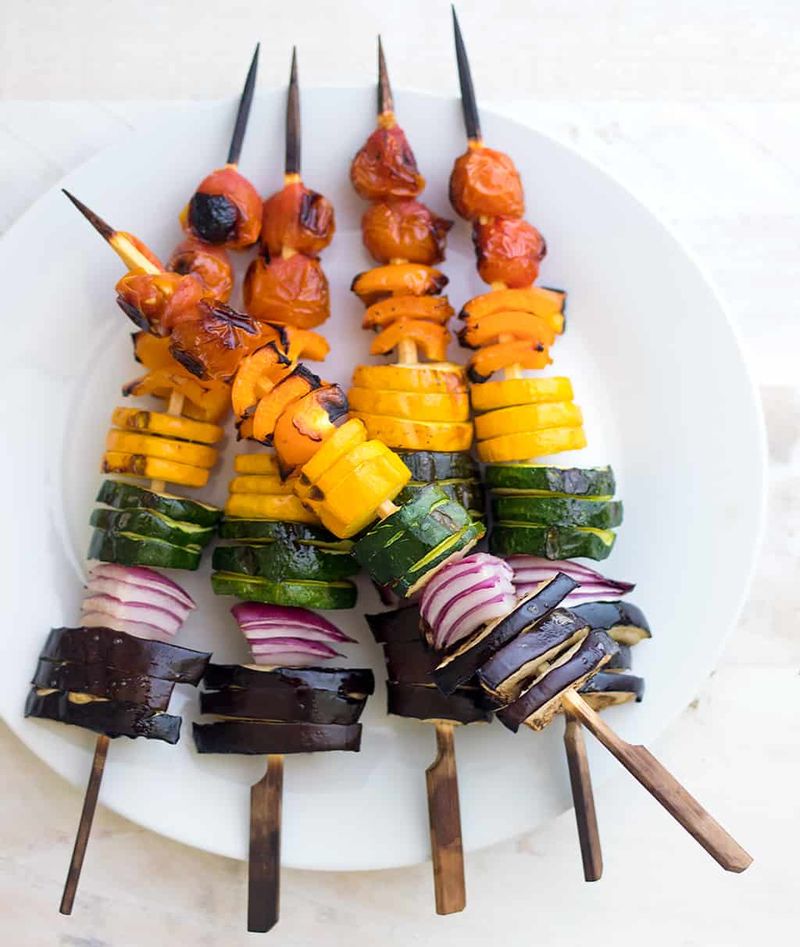 Rainbow Veggie Skewers With Hummus Dip
