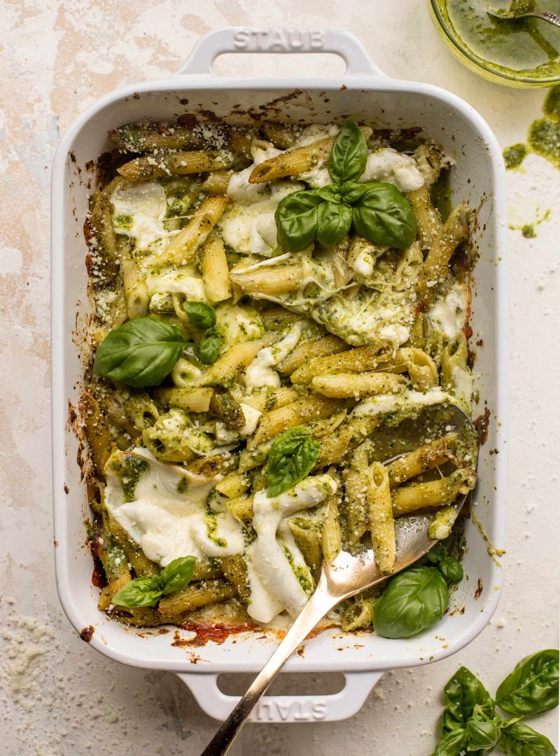 Pesto Alfredo Pasta Bake
