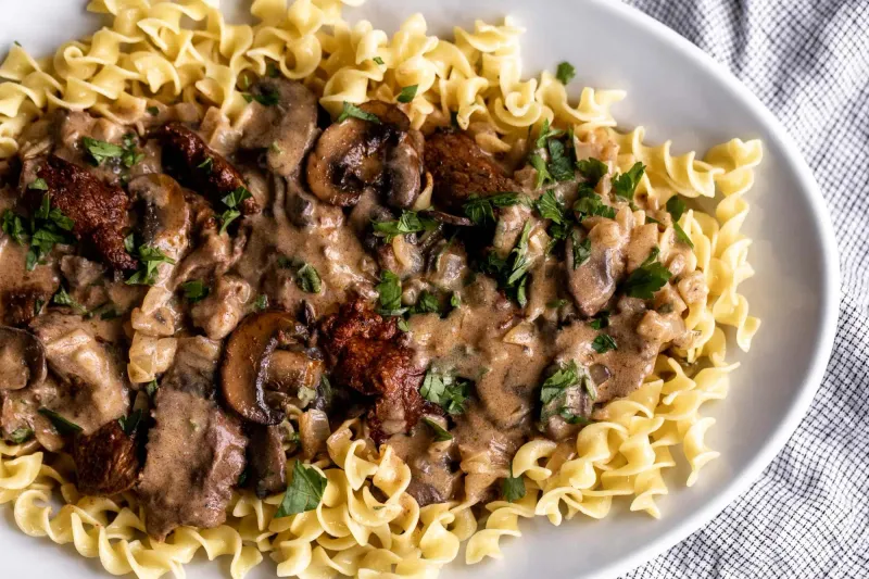 Beef Stroganoff Over Egg Noodles