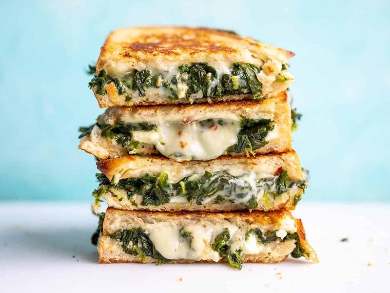 Layer Spinach In Grilled Cheese
