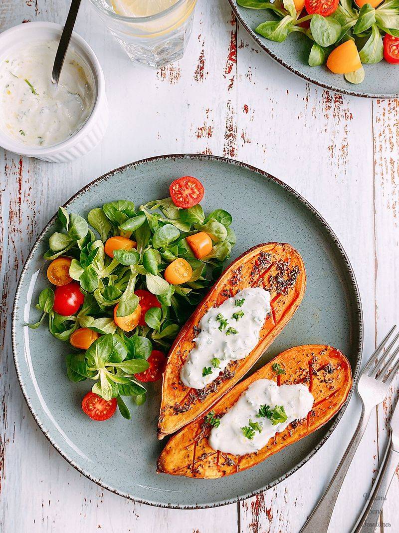 Baked Sweet Potato With Yogurt
